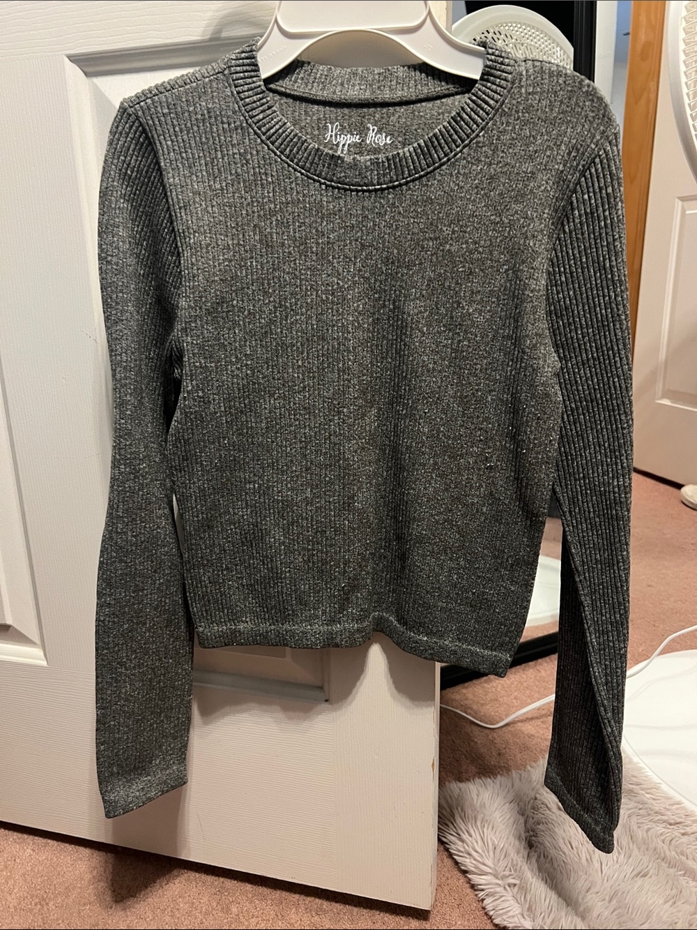 Hippie Rose Charcoal Ribbed Crewneck Sweater